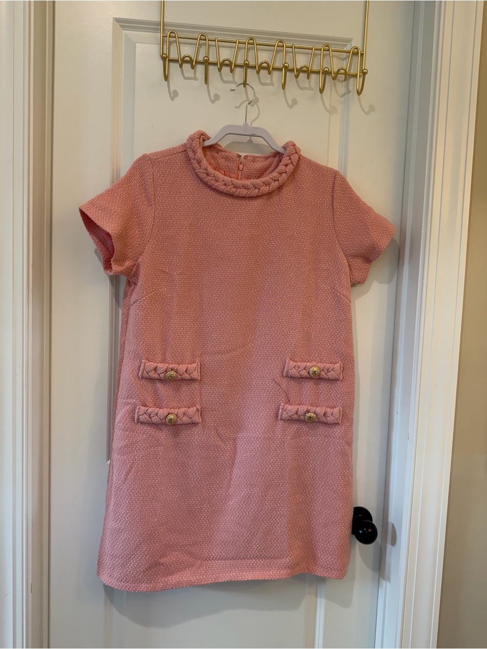 Women’s Pink Tweed Short-Sleeve Mini Dress